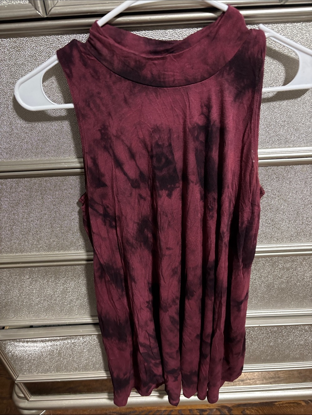 Ginger G Burgundy Tie-Dye Sleeveless Mock Neck Tank Dress